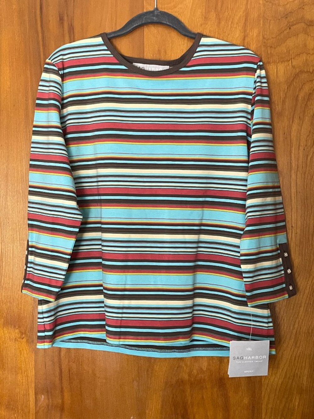 Sag Harbor Sport Vintage 2005 Striped Knit Top NWT L Cotton Phoebe Buffay Style